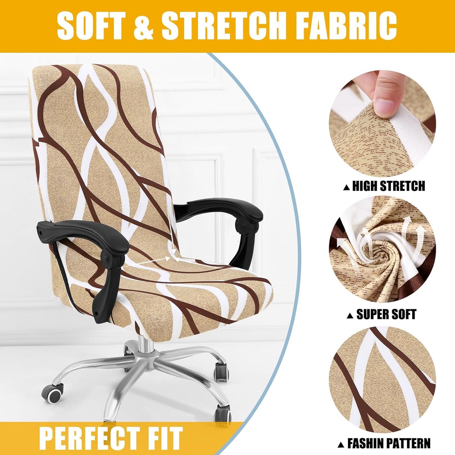 Smiry Stretch Printed Office Chair Armrest Covers, 2 Pcs Soft Fit Removable Washable Computer Desk Chair Arm Covers Protector, Black