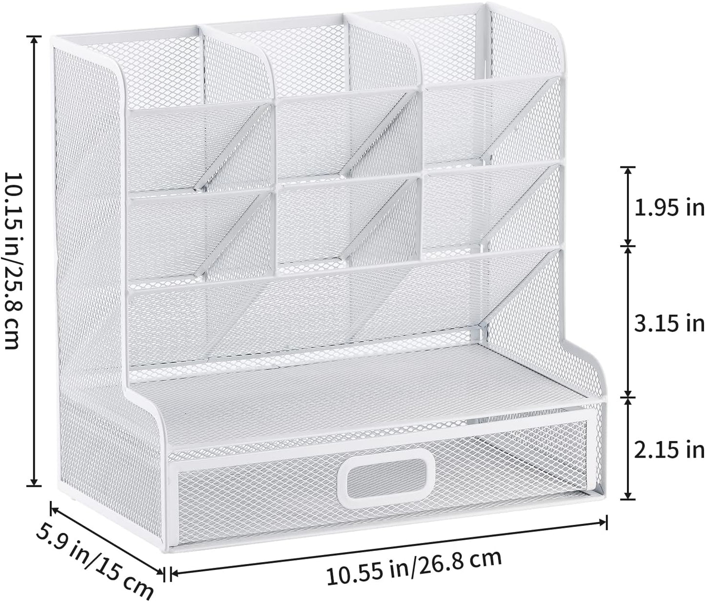 Marbrasse Larger Mesh Desk Organizer with Drawer, Multi-Functional Pen Pencil Holder, Easy Assembly, Desk Organizers and Accessories for Office Art Supplies (Black)