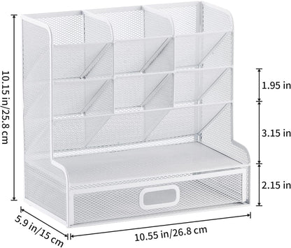 Marbrasse Larger Mesh Desk Organizer with Drawer, Multi-Functional Pen Pencil Holder, Easy Assembly, Desk Organizers and Accessories for Office Art Supplies (Black)