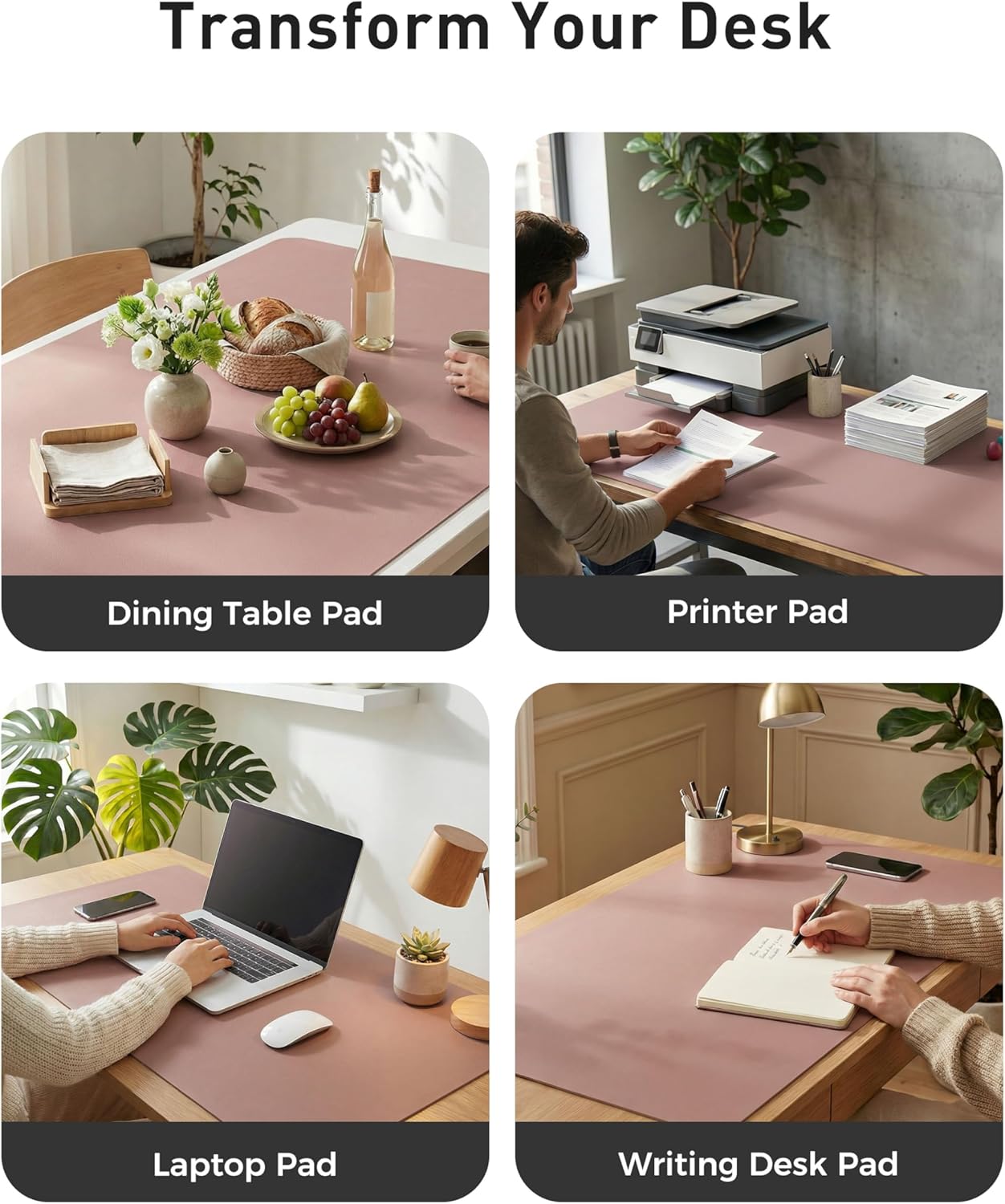 Aothia Leather Desk Pad Protector, Mouse Pad, Office Desk Mat, Non-Slip PU Leather Desk Blotter, Laptop Desk Pad, Waterproof Desk Writing Pad for Office and Home (Brown,23.6" x 13.7") - Colors A