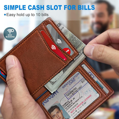 miyozi Airtag Slim Leather Wallet for Men - 12-Card Capacity, Magnetic Closure, Money Clip & Simplified Bill Compartment, RFID Blocking (4.3" x 3.0") | Gift Boxed