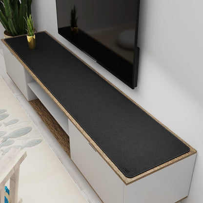 Vyaaa PU Leather & Cork Desk Mat, 39.4"x15.7" Dual Sided Computer Desk mat, Waterproof Large Mouse Pad, Non-Slip Office Desk pad, Office Desk Protector for Work/Gaming/Home (Black)