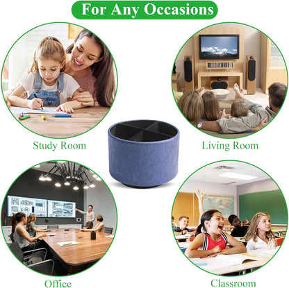 Round Leather Art Supply Organizer,Remote Control Holder,360 Degree Rotating,Multi-Functional Pencil Holder,4 Compartments Desktop Stationary Organizer(1-Fractal Flower) | Round - Colors A