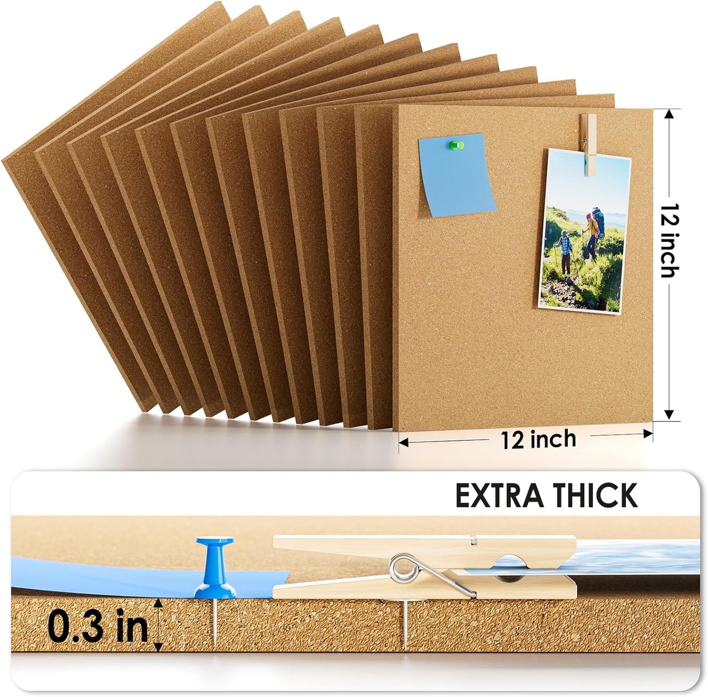 MaxGear Large Cork Board for Wall 36" x 24", 6 Pack Cork Board Tiles with 20 Pushpins & Safe Removable Adhesive Tabs, 12" x 12" Corkboards for Office, School & Home