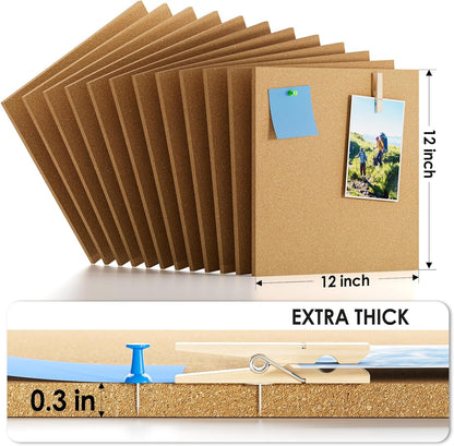 MaxGear Large Cork Board for Wall 36" x 24", 6 Pack Cork Board Tiles with 20 Pushpins & Safe Removable Adhesive Tabs, 12" x 12" Corkboards for Office, School & Home