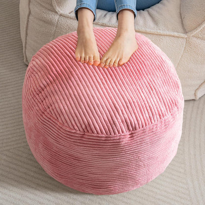 HIGOGOGO Round Stuffed Pouf Ottoman, Corduroy Poufs with Foam Chunk Filling, Furry and Fluffy Pouf Foot Stool Storage Ottoman, 20 X 15 Floor Poufs Foot Rest for Living Room, Dark Grey