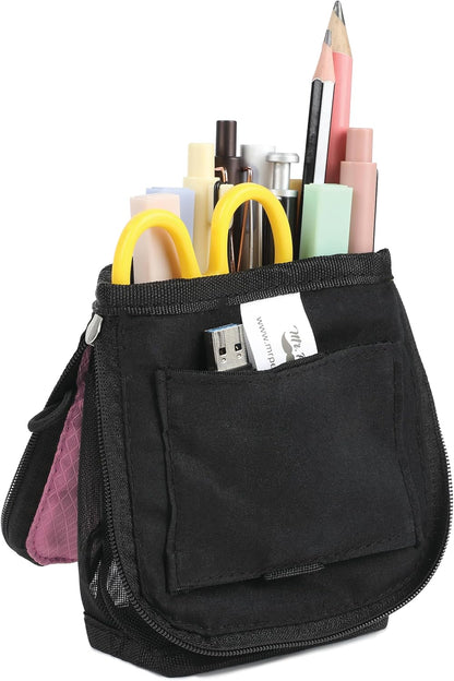 Mr. Pen- Standing Pencil Case Pouch, Sit & Lay Mesh-View Design, Black & Gray, Interior Pocket & 2 Elastic Binder Loops, Cute Pencil Case for Girls and Boys