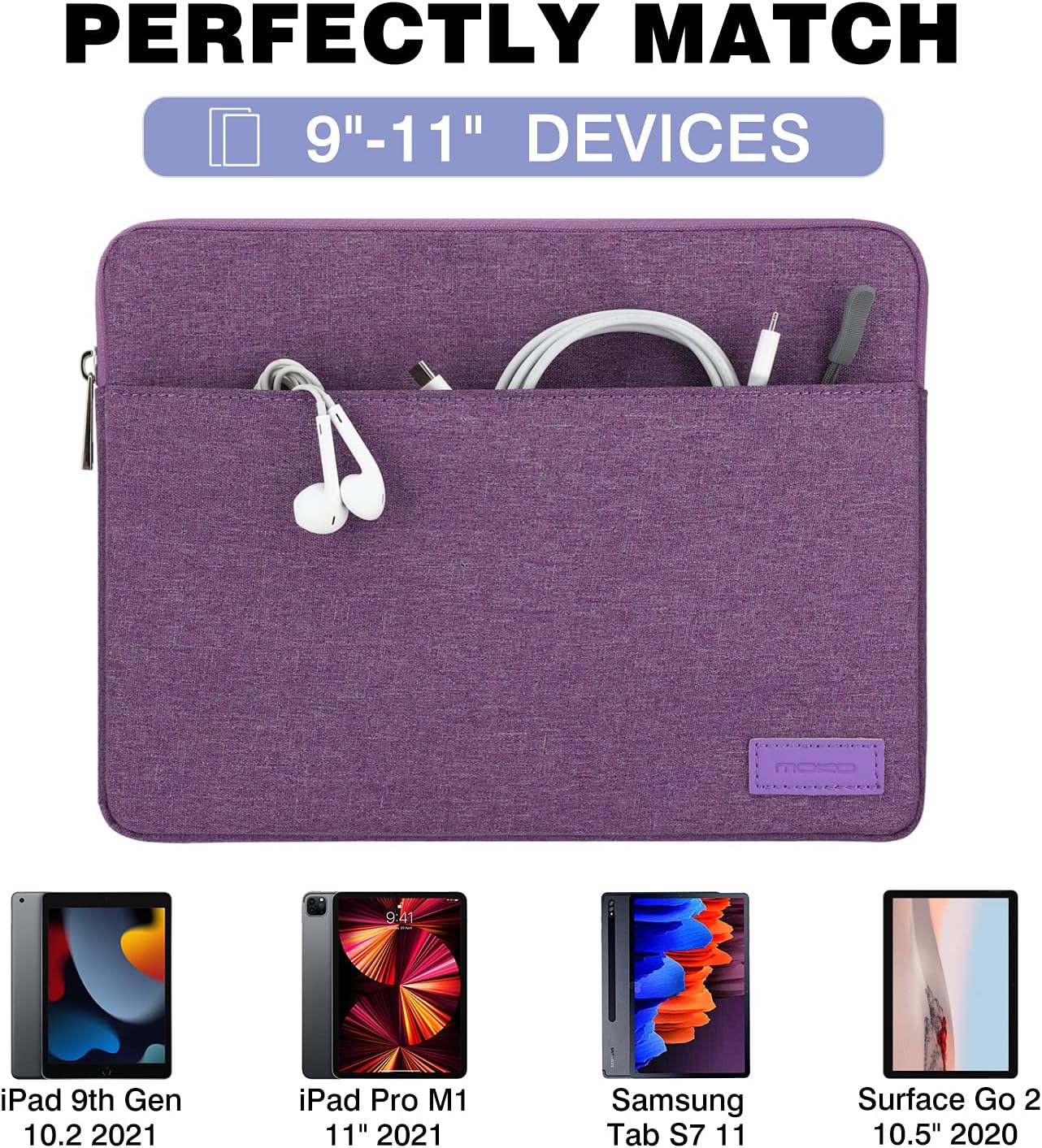 MoKo 9-11 Inch Tablet Sleeve Bag Carrying Case Fits iPad Pro 11 M5/Air M3, iPad A16 2025, i-Pad 10th 10.9, i-Pad 9/8/7th Gen 10.2, iPadAir 5/4th 10.9, Tab S8 11"/Tab A 10.1,Cloudy Pink