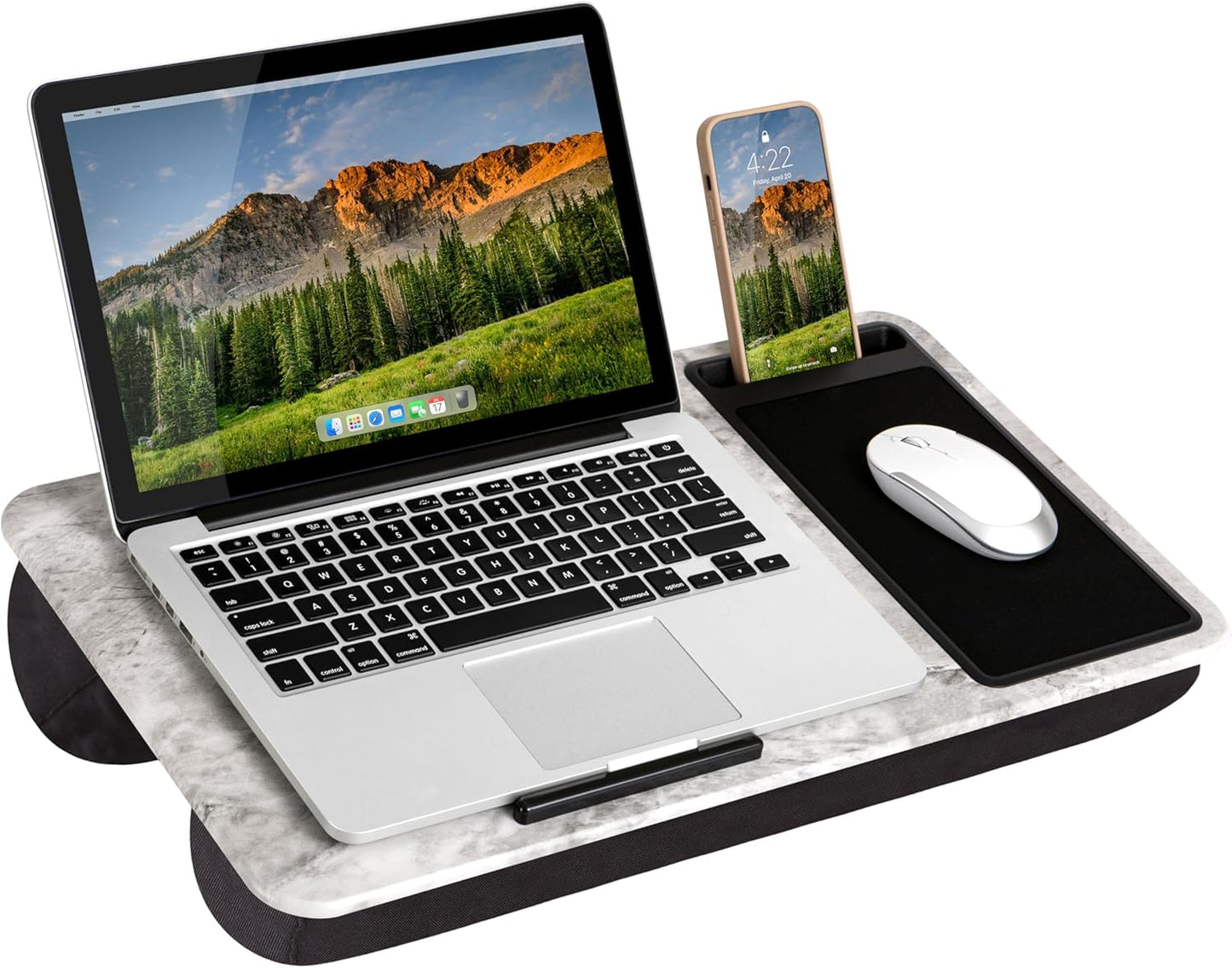 LAPGEAR Home Office Lap Desk with Device Ledge, Mouse Pad, and Phone Holder - Black Carbon - Fits up to 15.6 Inch Laptops - Style No. 91588