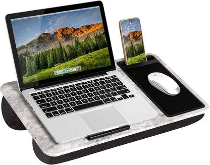 LAPGEAR Home Office Lap Desk with Device Ledge, Mouse Pad, and Phone Holder - Black Carbon - Fits up to 15.6 Inch Laptops - Style No. 91588