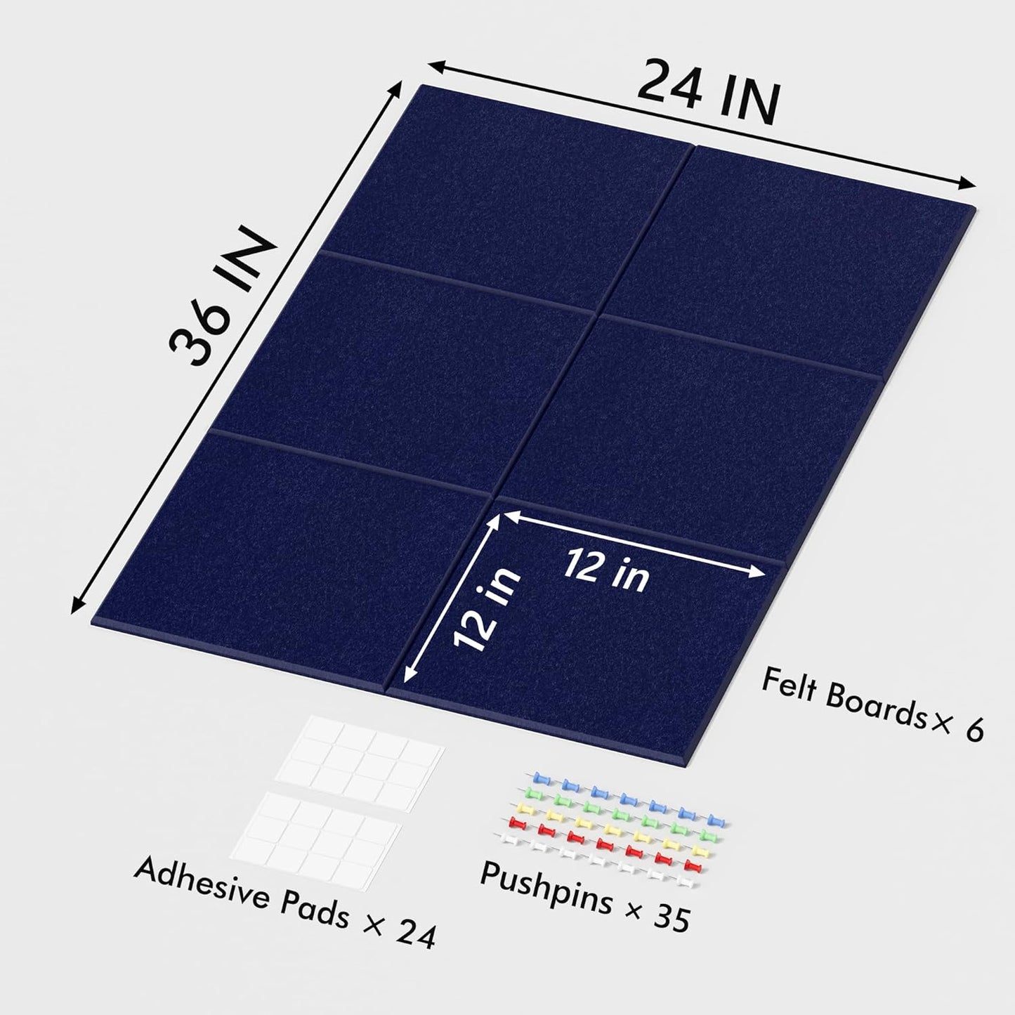Neatsure Large Cork Board for Wall, Black Felt Bulletin Board with Pushpins, 36" x 24" 6 Panels Wall Tiles, Tack Push Pin Boards for Office