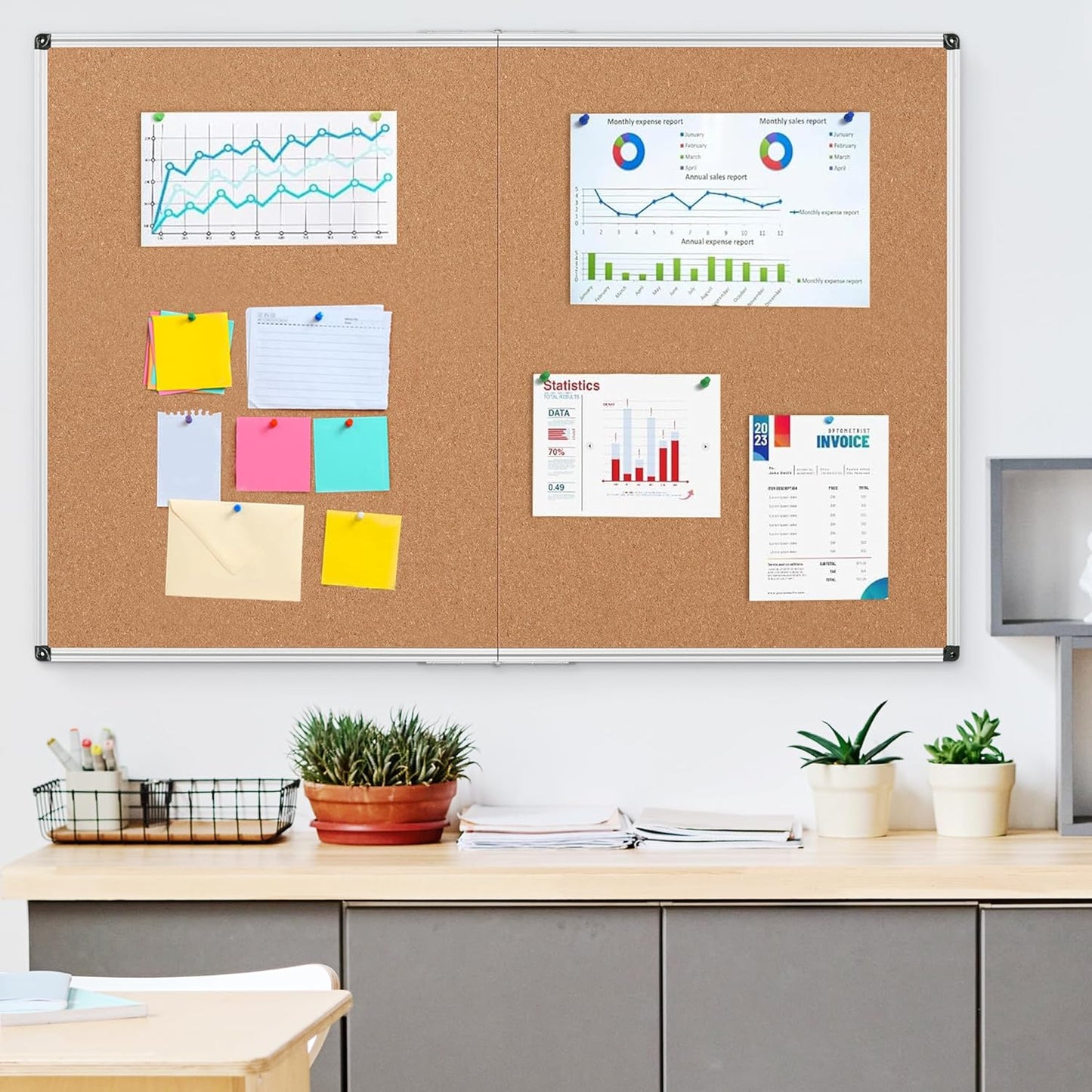 Bulletin Board 36 x 48, Silver Aluminium Framed 4x3 Large Wall Mounted Cork Office Notice Pin Board