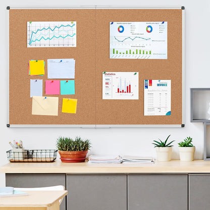 Bulletin Board 36 x 48, Silver Aluminium Framed 4x3 Large Wall Mounted Cork Office Notice Pin Board
