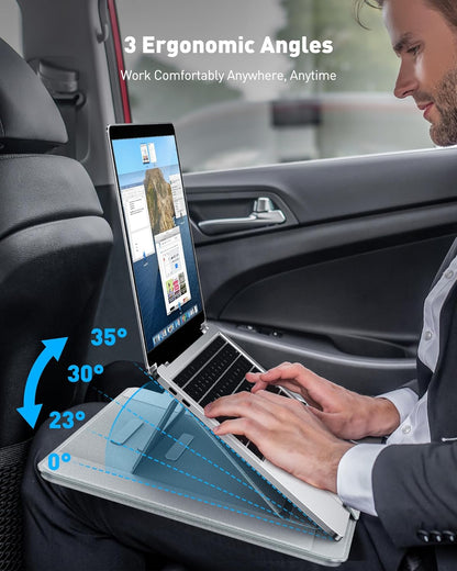 AboveTEK Adjustable Laptop Lap Desk, 3 Ergonomic Angles, PU Leather Non-Slip Surface, Heat Shield, Retractable Mouse Pad, Portable Laptop Lap pad Workstation for Bed, Sofa, Travel