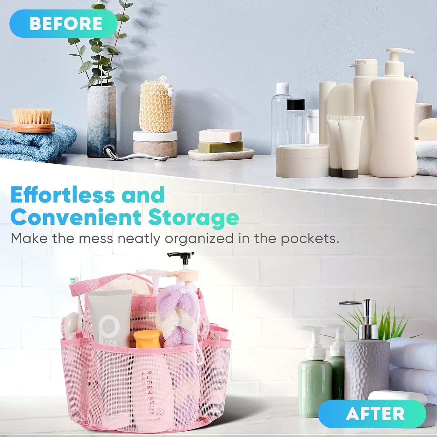 EUDELE Mesh Shower Caddy Portable for College Dorm Room Essentials, Shower Caddy Dorm with 8-Pocket Large Capacity for Beach, Swimming, Gym, Travel essentials