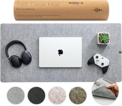 Nordik Large Felt Desk Mat – Stone Oat Beige – 35 x 17 inch – Computer Desk Mat – Keyboard and Mouse Pad – Large Desktop Felt Pad