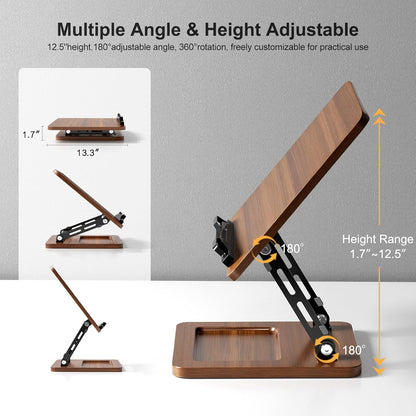 OPTIXCELL Book Stand for Reading with Light, Book Holders for Reading Hands Free, Adjustable Height & Angle, Fits Cookbook Recipe, Textbook, Foldable for Kitchen, Office, School,Gift for Book Lovers