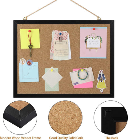FEBSNOW Cork Board Bulletin Board 15.7 x 12 Inches with Rectangle White Frame Hanging Pin for Office Home Message Board or Vision Board Decoration