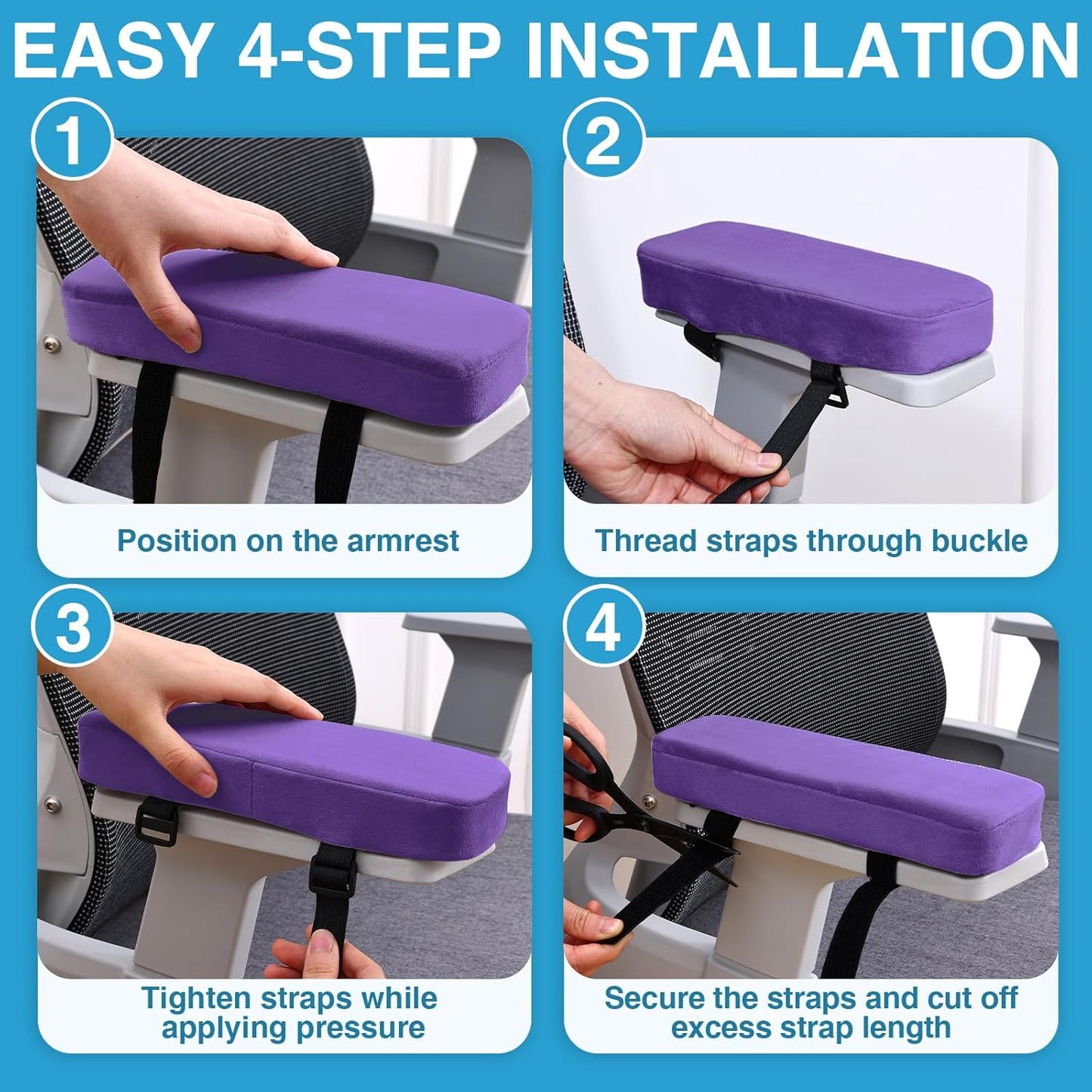 Smiry Ergonomic Office Chair Armrest Pads, Memory Foam Arm Rest Covers, Non-Slip Armrest Cushion with Adjustable Buckles and Straps, Elbow Relief for Desk, Gaming & Wheelchair (Black, Set of 2)