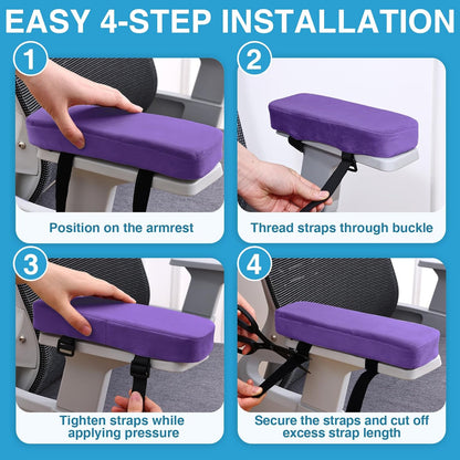 Smiry Ergonomic Office Chair Armrest Pads, Memory Foam Arm Rest Covers, Non-Slip Armrest Cushion with Adjustable Buckles and Straps, Elbow Relief for Desk, Gaming & Wheelchair (Black, Set of 2)