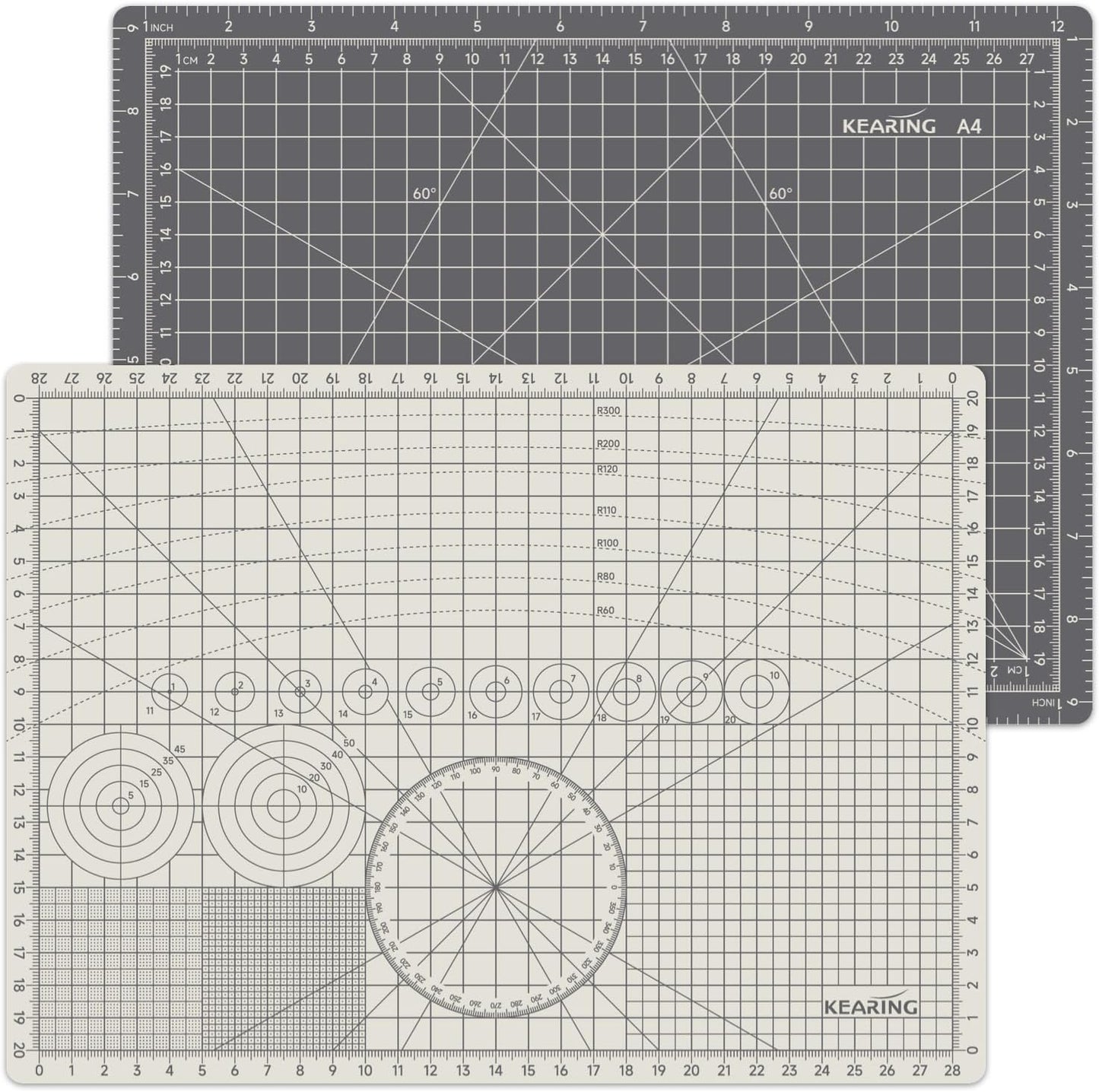 KEARING A3 Self Healing Cutting Mat 12x18 Inch, 3mm Thick Double-Sided High-Contrast Craft Mat with Grid, Premium 5-Ply PVC Construction, Beige and Charcoal Grey, for Sewing, Quilting, Crafts, 1 PCS