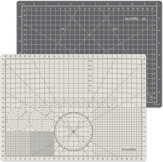 KEARING A3 Self Healing Cutting Mat 12x18 Inch, 3mm Thick Double-Sided High-Contrast Craft Mat with Grid, Premium 5-Ply PVC Construction, Beige and Charcoal Grey, for Sewing, Quilting, Crafts, 1 PCS