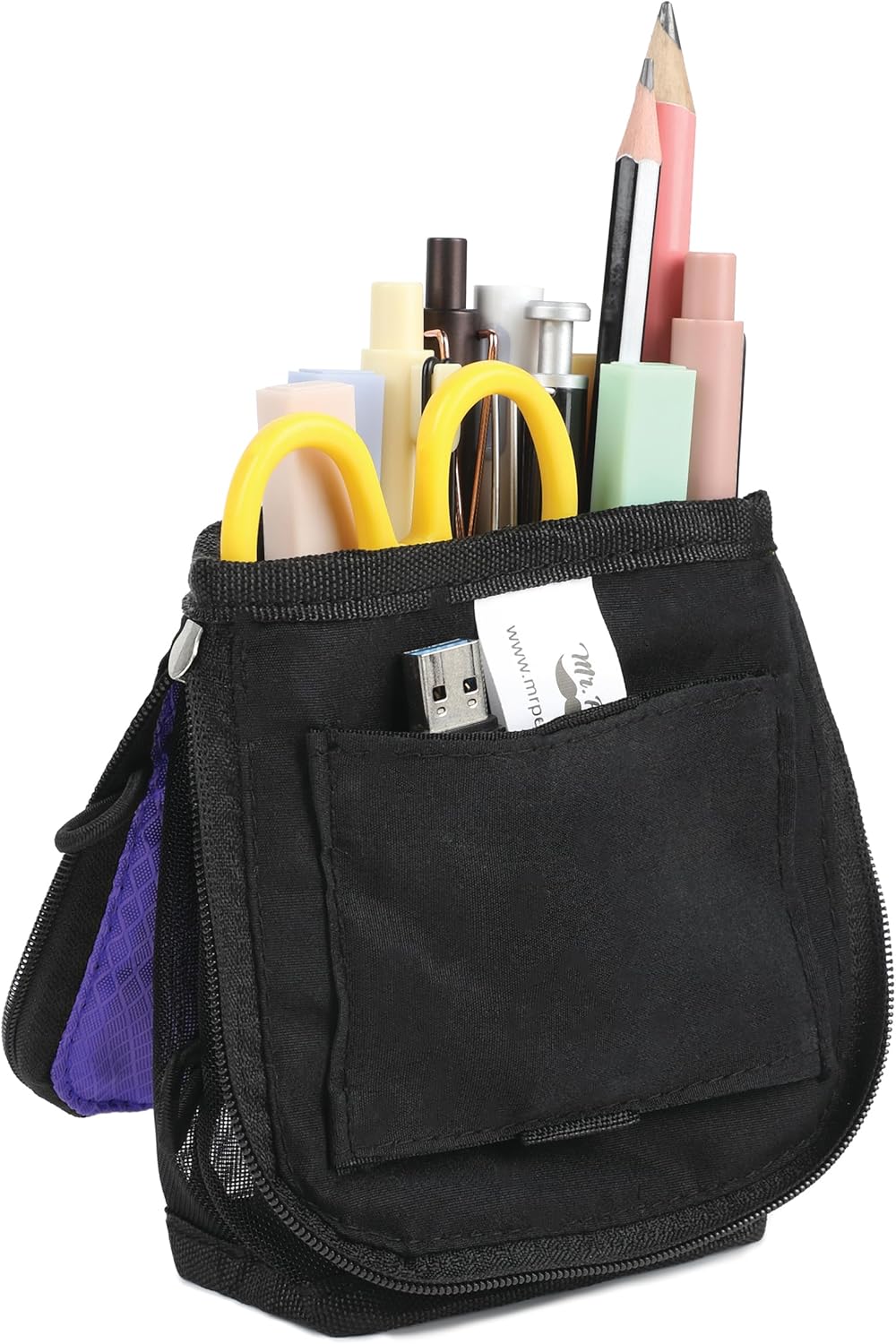 Mr. Pen- Standing Pencil Case Pouch, Sit & Lay Mesh-View Design, Black & Gray, Interior Pocket & 2 Elastic Binder Loops, Cute Pencil Case for Girls and Boys