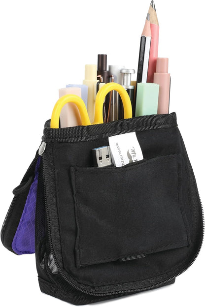 Mr. Pen- Standing Pencil Case Pouch, Sit & Lay Mesh-View Design, Black & Gray, Interior Pocket & 2 Elastic Binder Loops, Cute Pencil Case for Girls and Boys