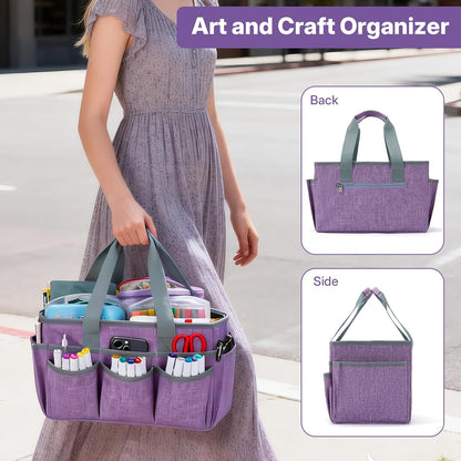 Craft Organizer Tote Bag, Art Organizer, Craft Caddy with Multiple Pockets, Storage Bag for Sewing Tools, Art Supplies, Home and Office (Cat Print)