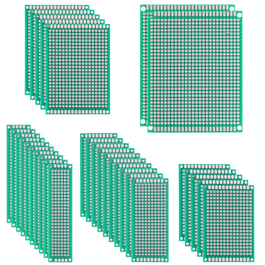 Rindion 32 Pcs PCB Board, Green Circuit Board with 5 Sizes Compatible, Double Sided PCB Prototype Board for DIY Electronics Projects Apply to Soldering Projects