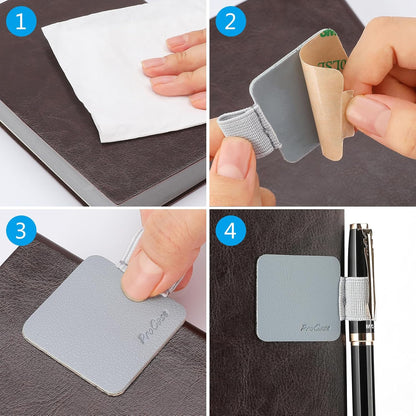 ProCase (5 Pack) Pen Loop Holder for Notebooks Journals Planners Tablet Case, Self Adhesive Leather Pencil Holder with Elastic Loop for Pens, Apple Pencil, Stylus Pen -Black