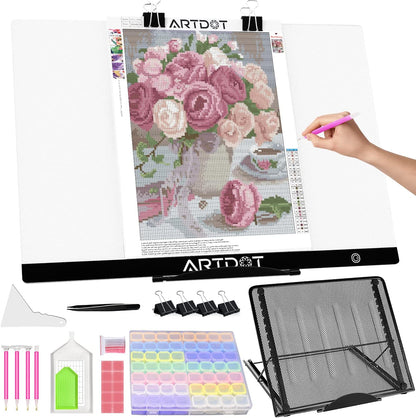 ARTDOT A3 LED Light Pad for Diamond Art Kits for Adults, USB Powered Light Board Kit, Adjustable Brightness with Diamond Painting Tools Detachable Stand and Clips