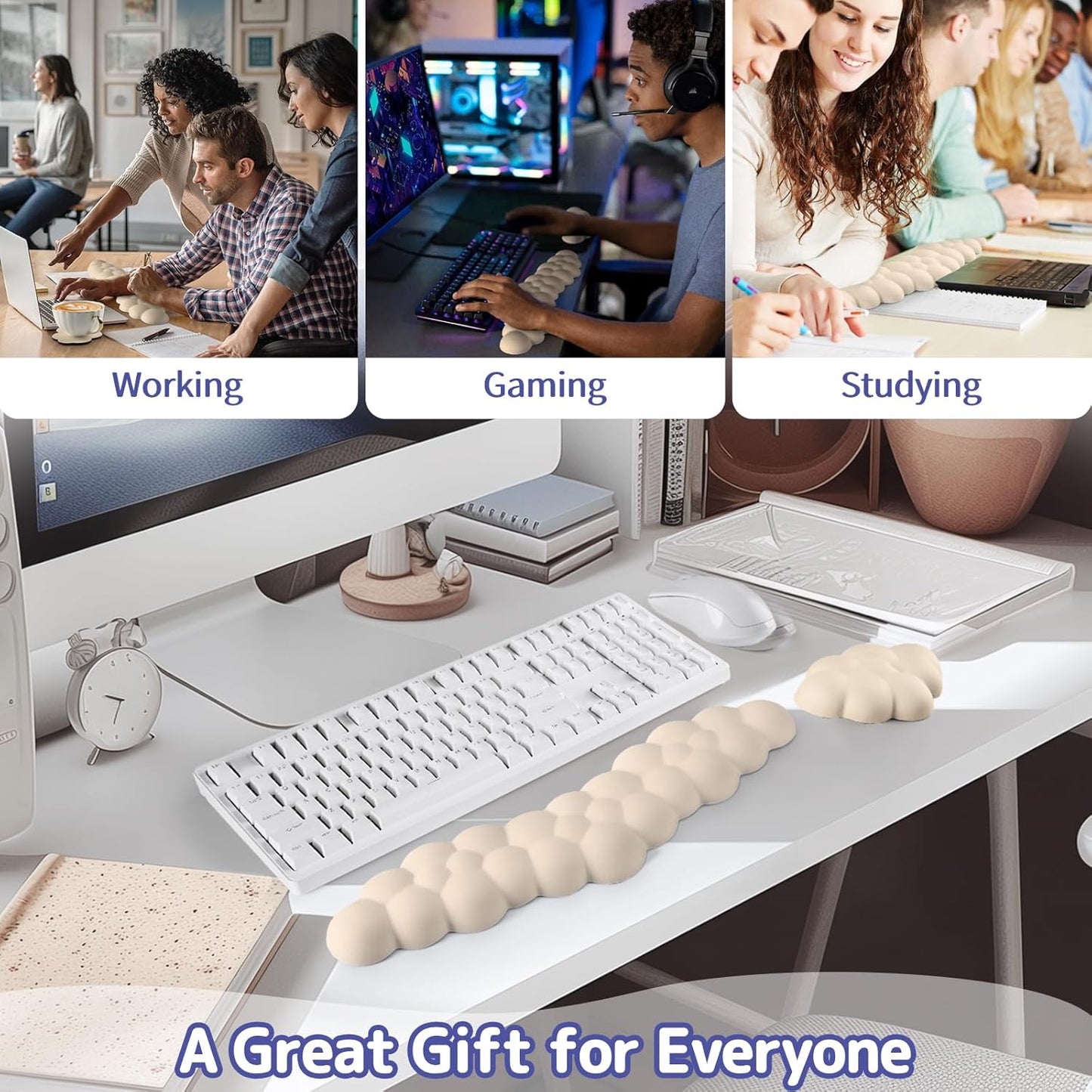 Sushret Cloud Wrist Rest for Keyboard and Mouse, Memory Foam PU Leather Keyboard Wrist Rest with Ergonomic Support, Non-Slip Base, Cute Arm Rest Pad & Palm Cushion, Office Desk Accessory, Purple