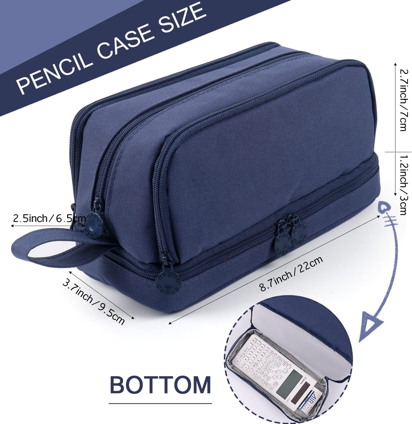 MAMUNU Large Capacity Pencil Case 4 Compartments, Pencil Pouch Bag with Zipper Portable Handle, Pen Case Bag Stationery Organizer for Office College School Adults Teen Girls Boys Men Women, Black