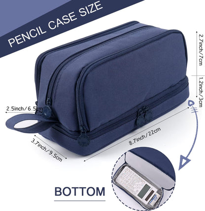 MAMUNU Large Capacity Pencil Case 4 Compartments, Pencil Pouch Bag with Zipper Portable Handle, Pen Case Bag Stationery Organizer for Office College School Adults Teen Girls Boys Men Women, Black