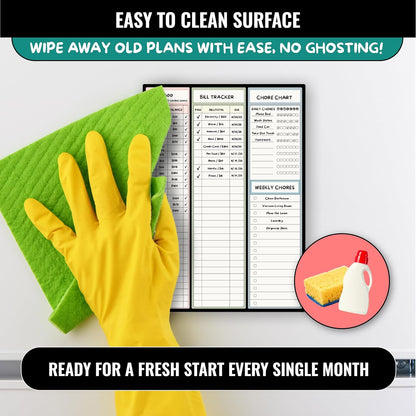 Magnetic Dry Erase Budget Planner and Bill Organizer | 10" x 14" Whiteboard Calendar for Wall or Fridge | Monthly Bill Tracker, Chore Chart, and Family Organizer | Dry Erasable Markers Included