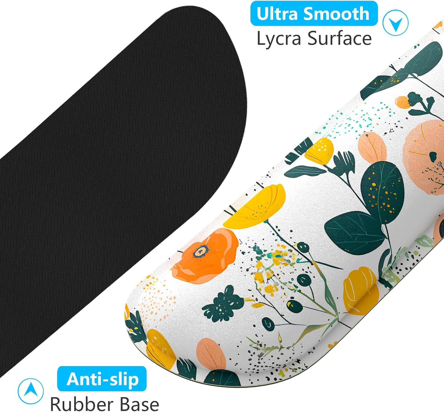 Dapesuom Enlarge Keyboard Wrist Rest, Memory Foam Wrist Cushion for Desk Mat Support, Cute Pain Relief Keyboard Mouse Pad Rests Set with Non-Slip Base for Gaming Laptop Office Computer, Elegant Flower