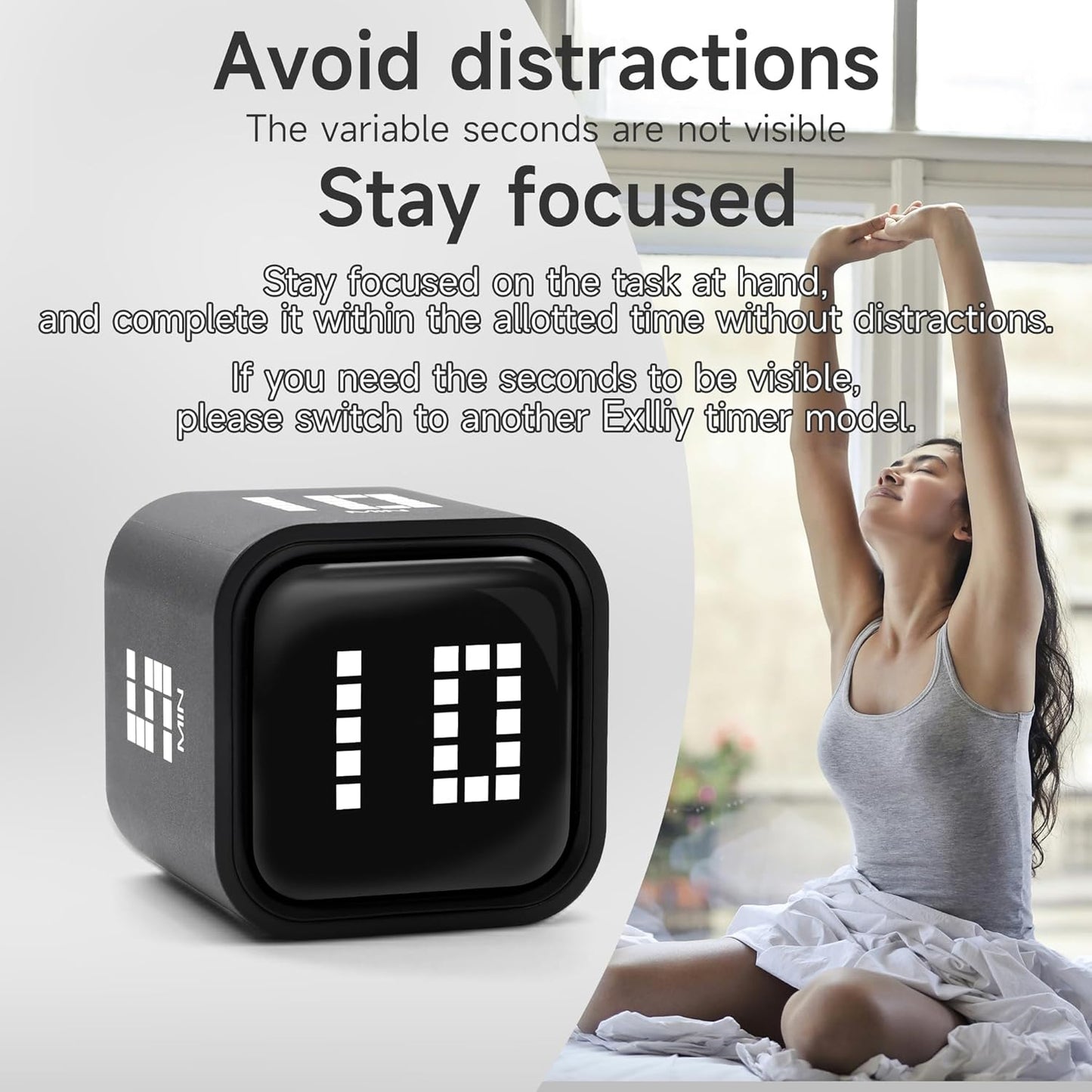 Rotating Productivity Timer 5, 25, 10, 50 Minutes Preset, Desk Cube w/Gravity Sensor for ADHD, Mute Functions, Ideal for Work, Study, Kitchen, Back to School (1, Wood Grain Finish)