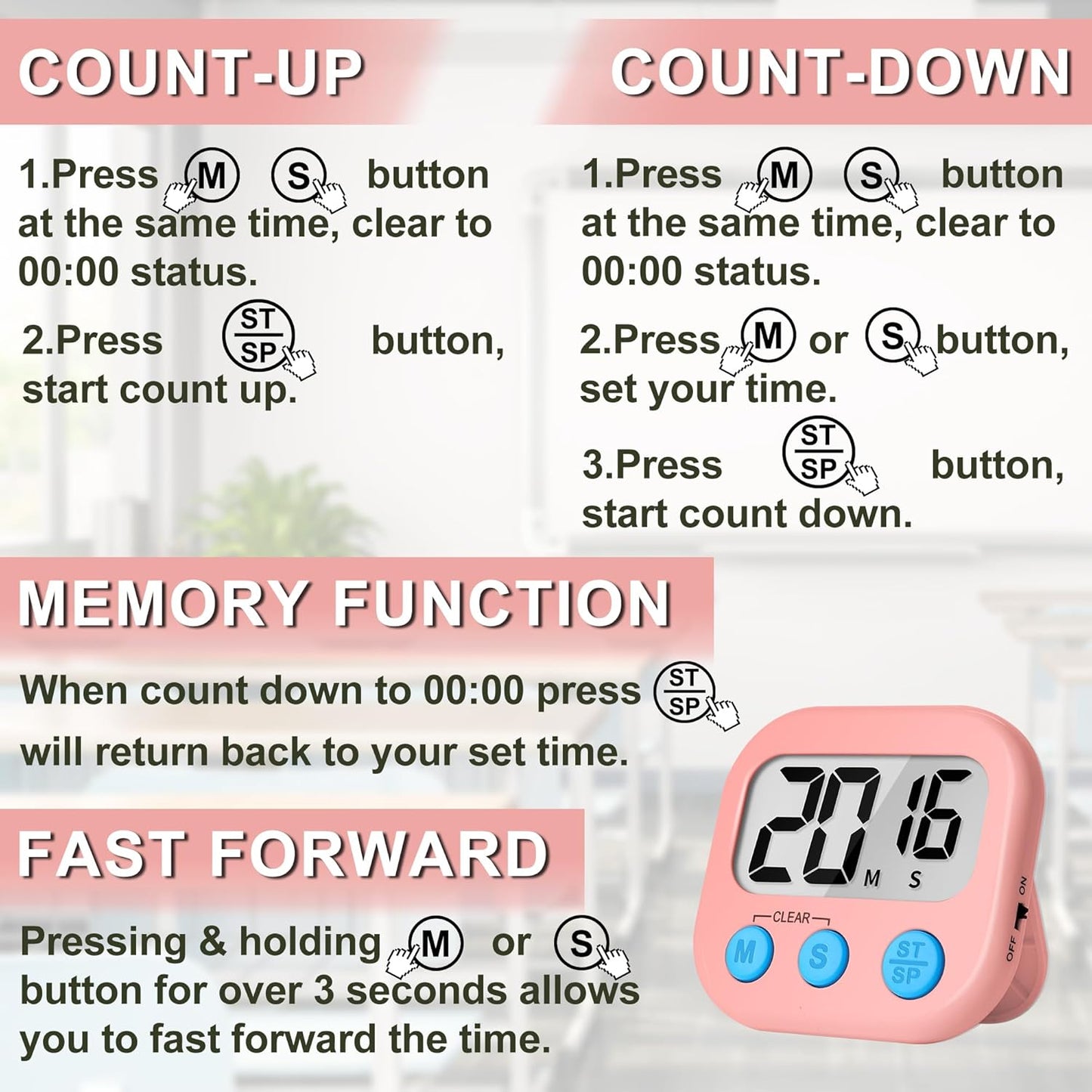 ZILLEEN Classroom Timer for Kids Teachers 2 Pack Digital Timers