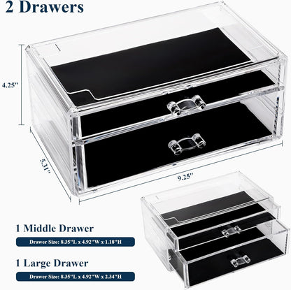 Sea Team Clear Makeup Organizer with Drawers, Acrylic Plastic Cosmetic Display Case, Jewelry Storage Box, Holder for Dresser, Bathroom, Vanity, Countertop (3 Middle Drawers)