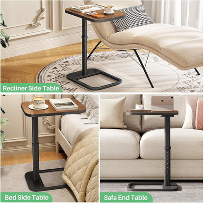 Kitstorack TV Tray Table, Adjustable Height & Flip-Top & Rounded Metal Corners, Snack Table for Couch, Sofa, Bed, Chair, Living Room, C Shaped End Side Table for Eating, Dinner or Laptop, Small Spaces