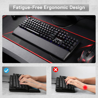 Redragon P037 Meteor L Computer Keyboard Wrist Rest Pad, Ergonomic Soft Memory Foam Wrist Support w/Anti-Slip Rubber Base, 100% 104 Keys Standard Size 17.12 x 2.87 in, 0.78 inch (20mm) Height, Black