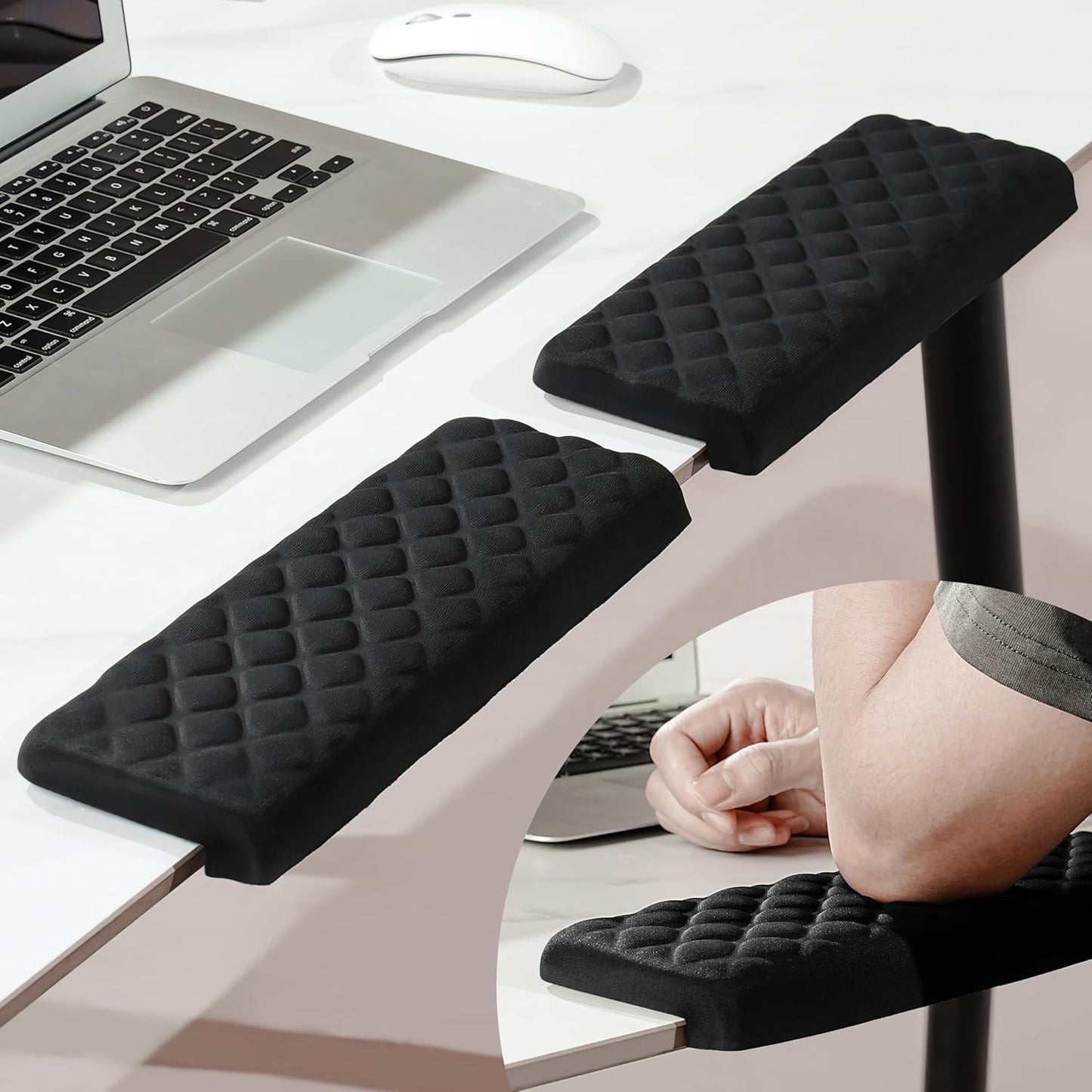 MEKASS L-Shaped Desk Wrist Rest Elbow, Forearm & Wrist Comfort Support for Table or Desk Edge, Non-Slip, Memory Foam Padding 2-Piece Set (Oval Black