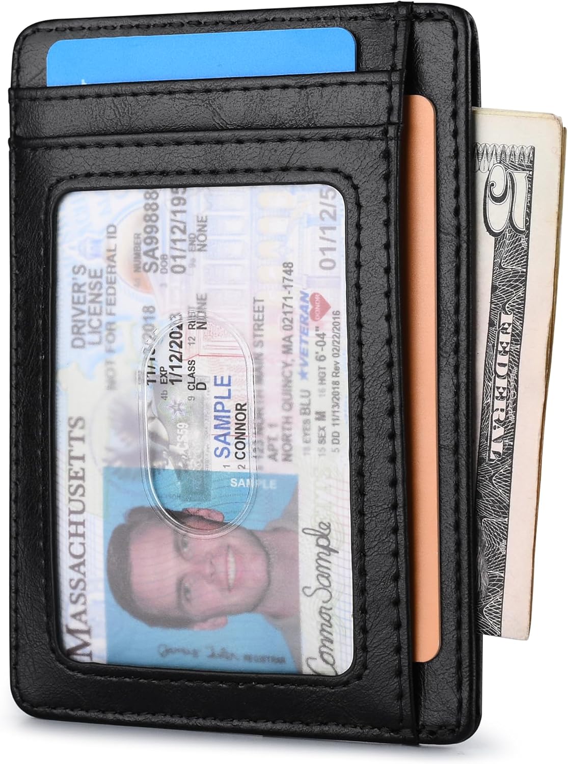 Buffway Slim Minimalist Front Pocket RFID Blocking Leather Wallets for Men and Women - Carbon Fiber Black - Colors A