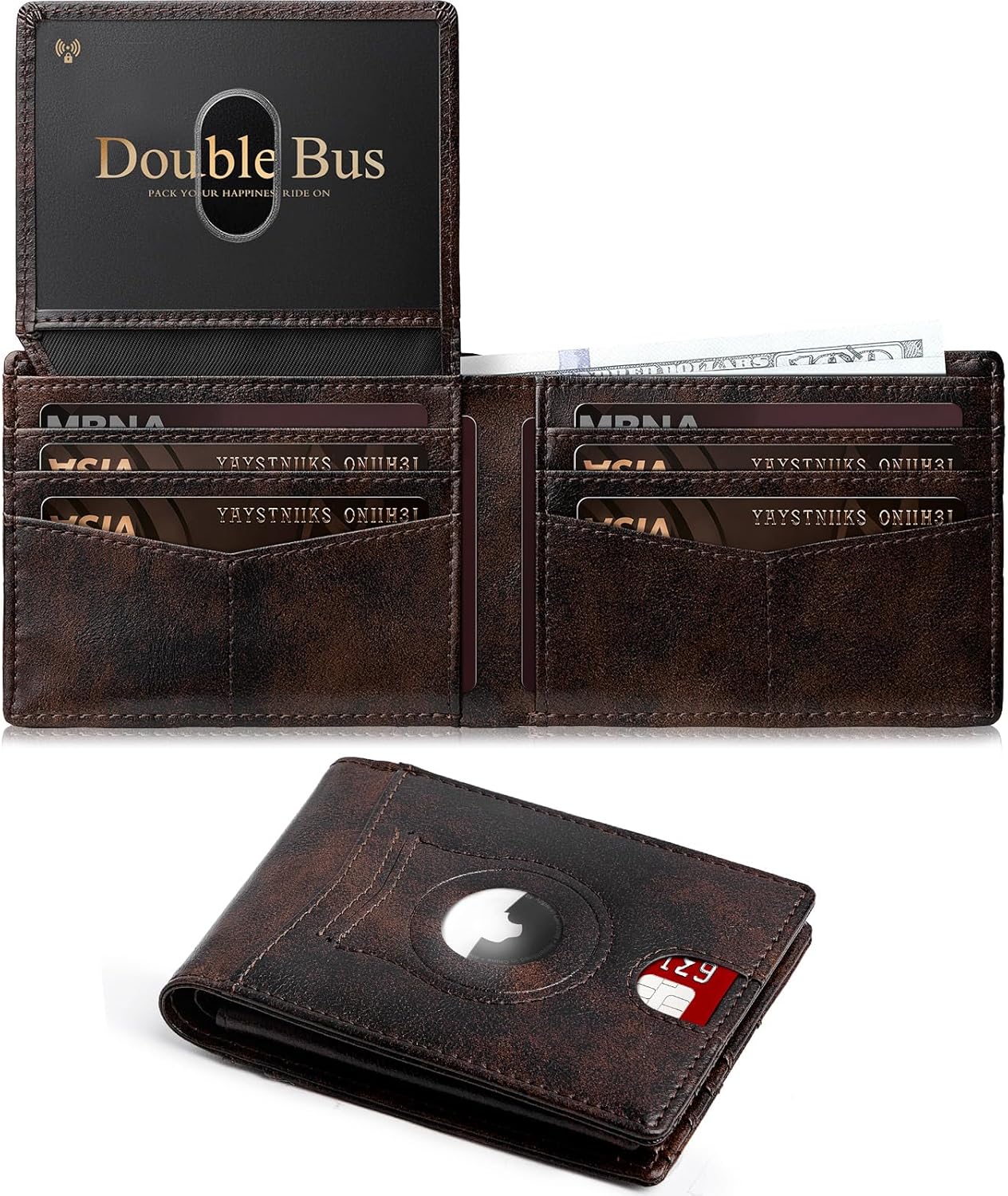 Wallet for Men Slim RFID Blocking Bifold Carbon Fiber,Minimalist Small Compact Front Pocket Credit Card Holder,Thin Mens Leather Wallets Smart Security With 2 ID Windows 1 Cash,Birthday Gifts for Men