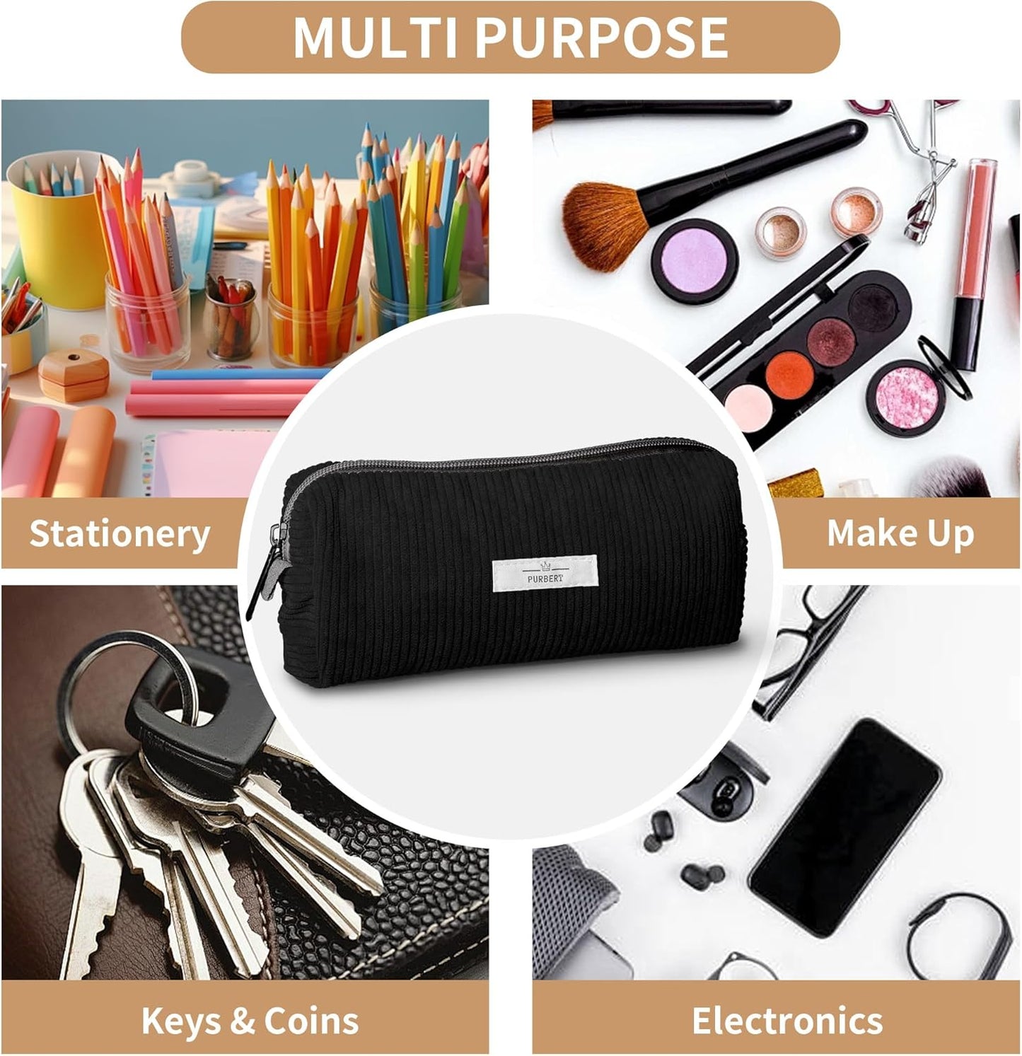 Pencil Bag Pen Case, Soft Corduroy Small Pencil Pouch Organizer with Zipper, Cute Pencil Case Pouch Stationery for Girls and Boys – Apricot