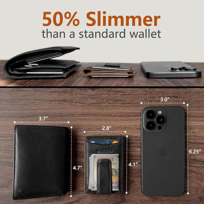 miyozi Airtag Wallet for Men- with Money Clip Gift Boxed, Magnetic Closure Slim Genuine Leather Front Pocket Wallet, 4.1"x 2.8", RFID Blocking