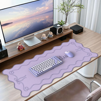 iCasso Pink Leather Desk Mat,Extra Large Scalloped Mouse Pad for Desktop,Waterproof PU Nail Table Mat,Cute Keyboard Mats for Women Girl,Non-Slip Desk Cover Mat for Office Home Dorm