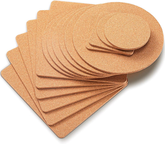 Boao 16 Pack Cork Trivet Set for Hot Dishes, 4 Sizes Wooden Round Rectangle Cork Coasters, Hot Pot Holder for Countertop, Heat Resistant Placemats for Pots and Pans, Pads for Home Restaurant Table