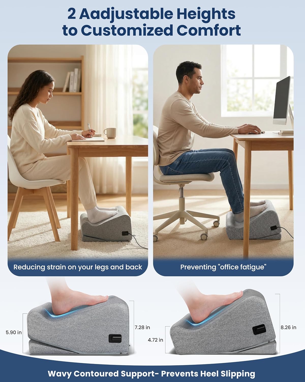 Comfier [2026] Under Desk Foot Rest at Work with Graphene Fast Heat Cloth,Ergonomic Heated Foot Stand, 2 Heights & 3 heat & 3 Vibration,Heel Support for Back,Leg Pain Relief,Office Home,Gift Men,Women